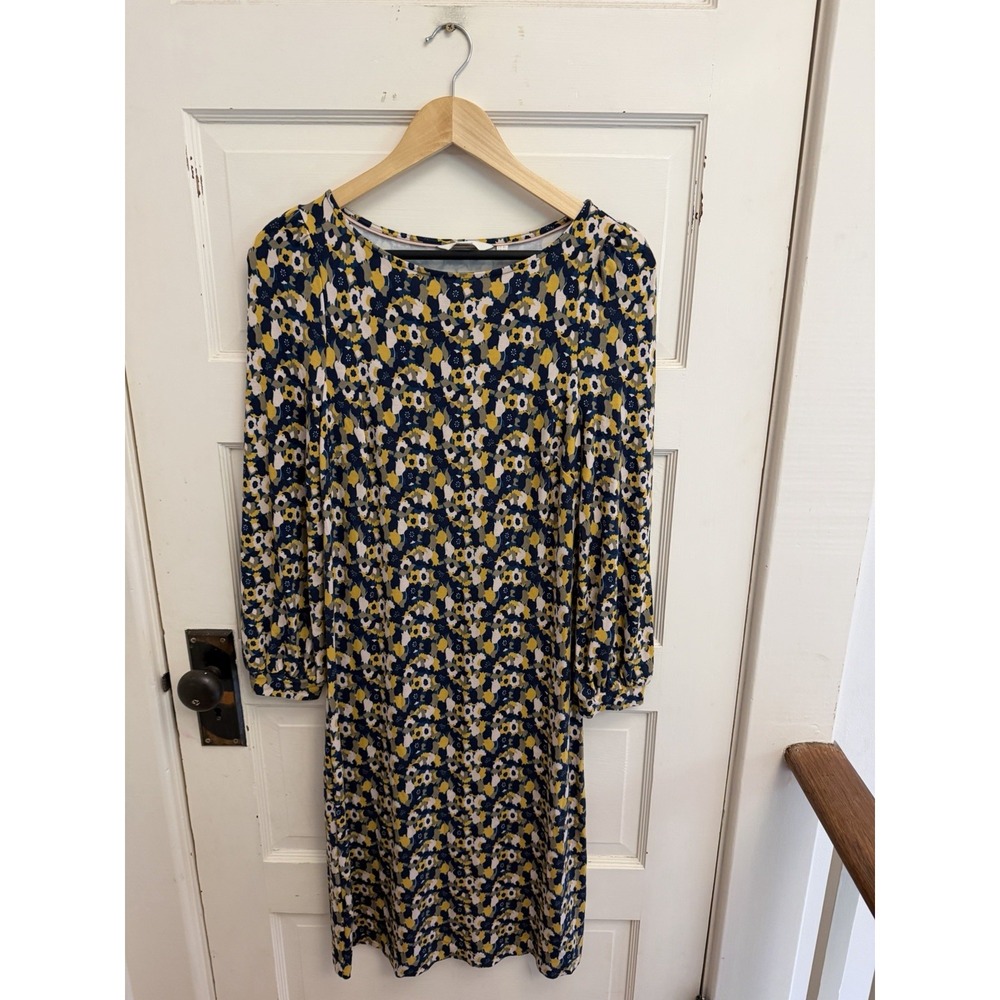 Boden Women's Navy Floral Shift Dress Long Sleeves Cottagecore Garden Size 4L